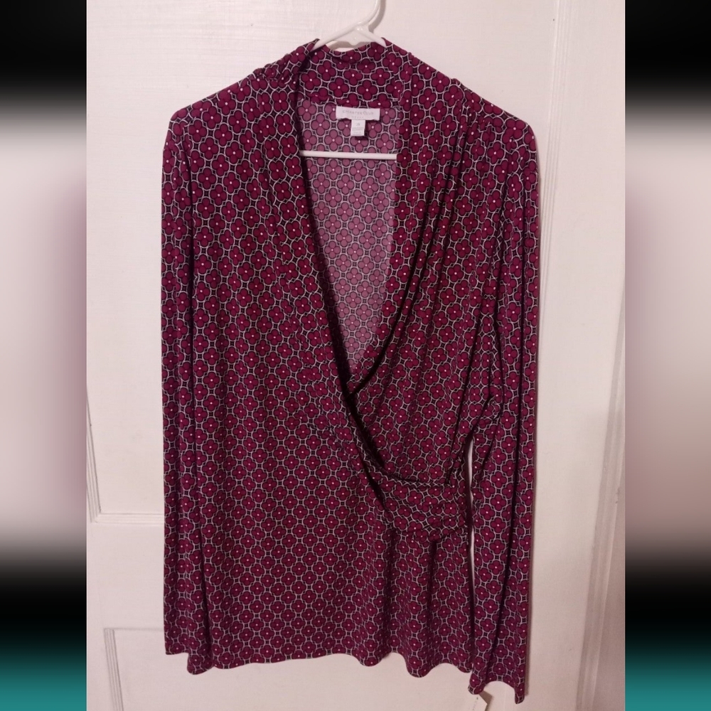 Charter Club Wine Pink Geometric Wrap Blouse